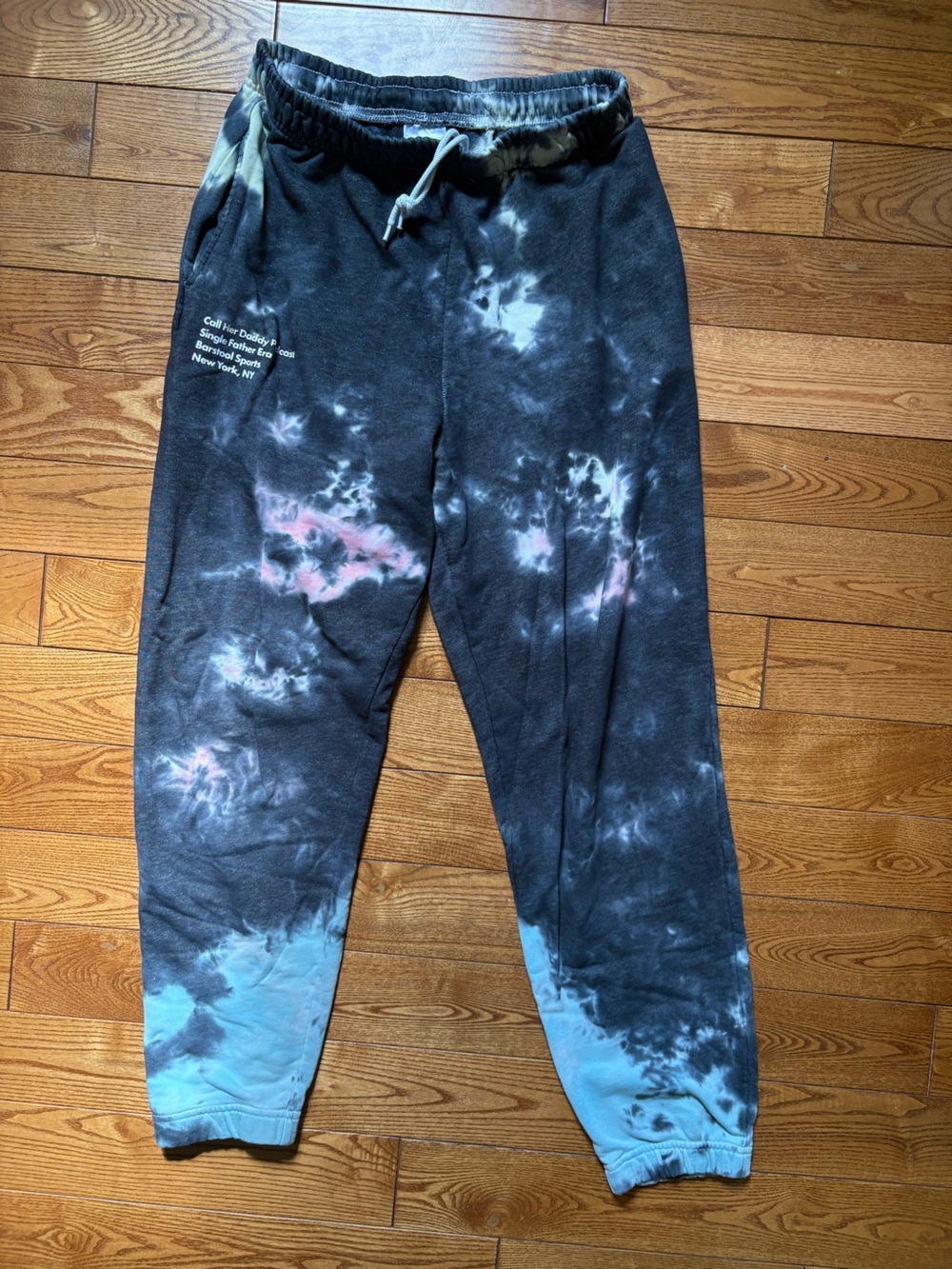 Women's Black Tie-Dye Jogger Sweatpants with Blue & Pink Accents